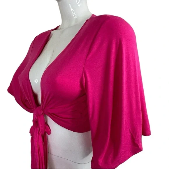 Zenana Chic vibrant Fuchsia Tie-Front blouse shirt swim dopamine wear NWT sz XL - Picture 6 of 13